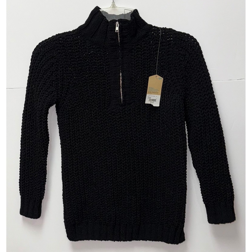 Thereabouts Black Open Knit Half-Zip‎ Pullover Sweater M Preppy Academia Layer